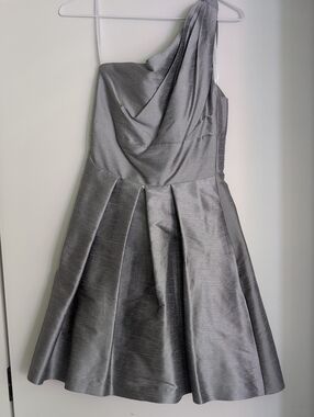 ALFRED SUNG One-Shoulder Silver A-Line Cocktail Dress